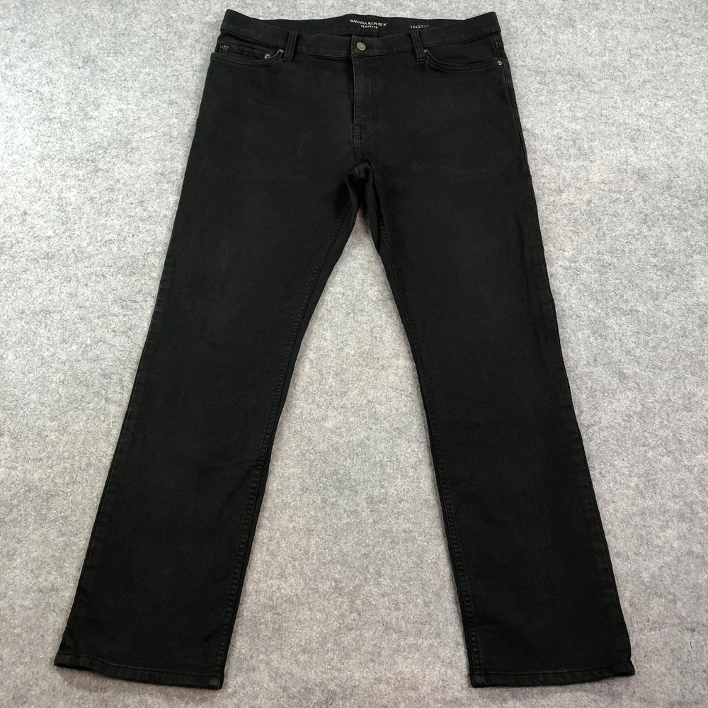 Banana Republic Mens Traveler Jeans 36x32 (Fits 37x31) Straight Stretch Black